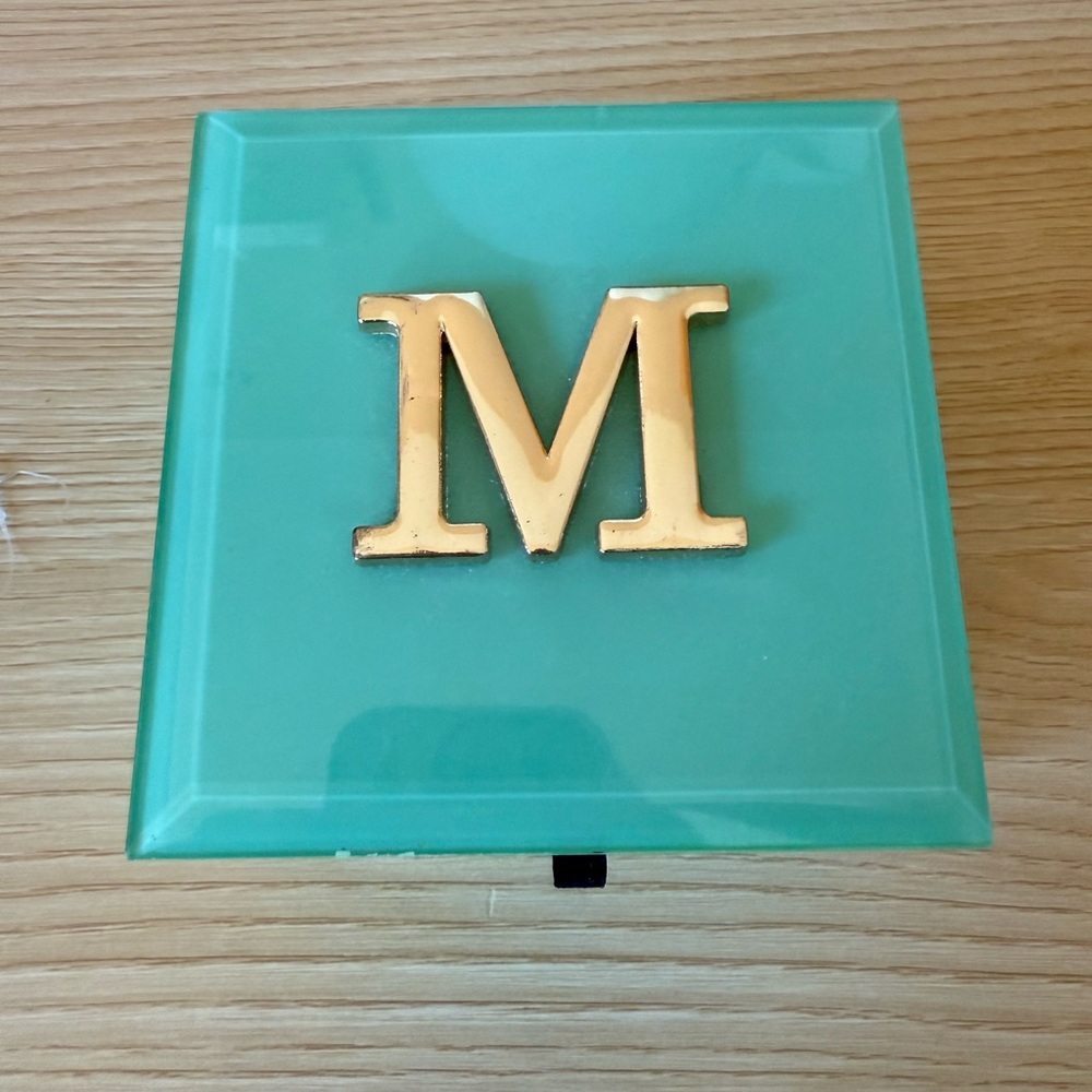 American Atelier Teal Monogram Letter M Jewelry Box